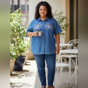 BOBBIE BROOKS vintage Button Up Shirt Womens 14w/16w Blue Denim